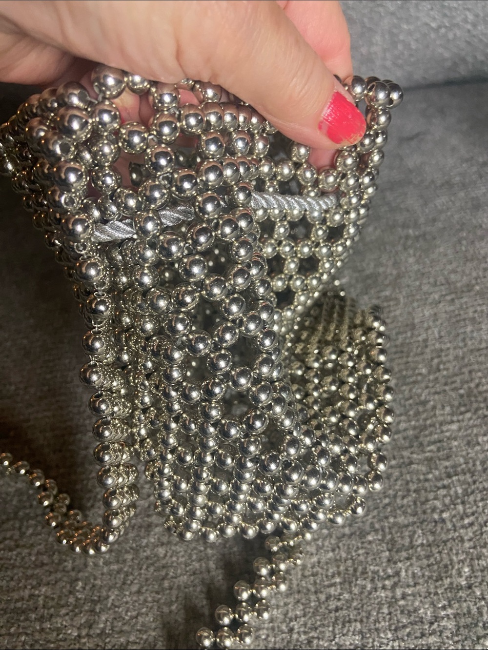 Silver Beaded Mini Drawstring Bag - Picture 6 of 12